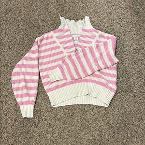 Sincerely Jewels Pink and Cream Striped Women's Sweater